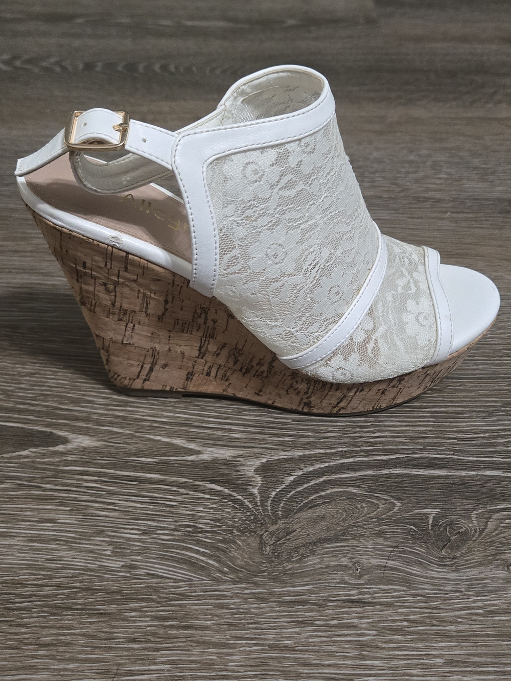 Women’s White Lace Cork Wedge Sandals